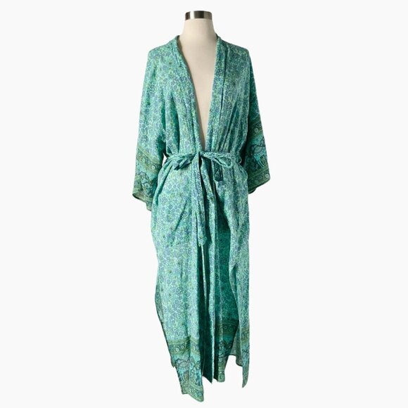 Spell & The Gypsy Sundown Maxi Robe Kimono Green Floral - Picture 5 of 12